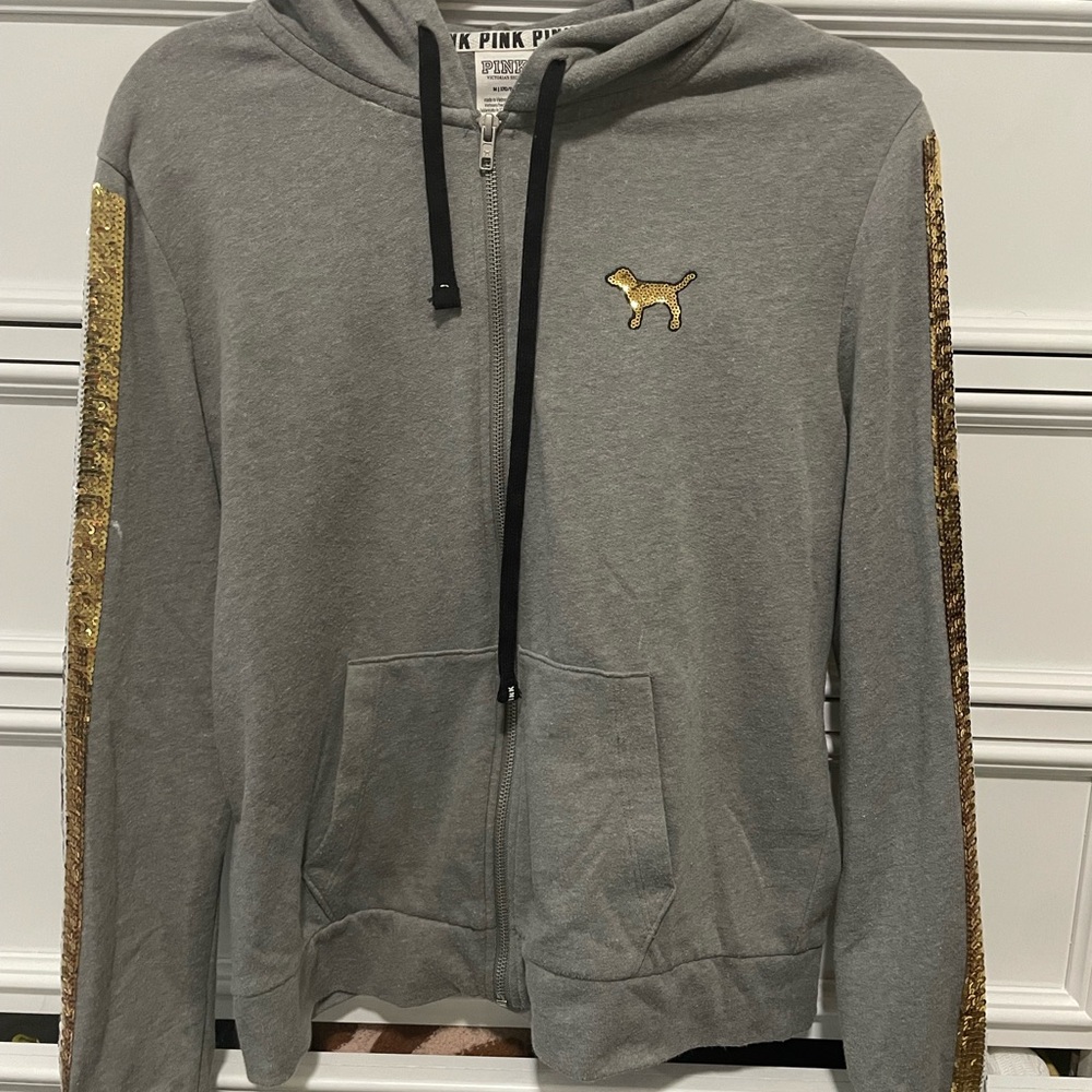 PINK Victoria's Secret Gray Hoodie with Gold Accents